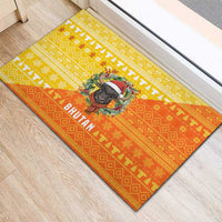 Bhutan Christmas Rubber Doormat with Takin Reindeer Antlers Santa Hat and Yellow Orange Holiday Pattern - Wonder Print Shop