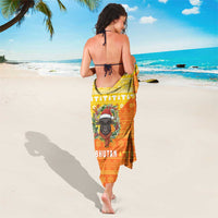 Bhutan Christmas Sarong with Takin Reindeer Antlers Santa Hat and Yellow Orange Holiday Pattern - Wonder Print Shop