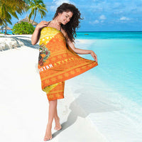 Bhutan Christmas Sarong with Takin Reindeer Antlers Santa Hat and Yellow Orange Holiday Pattern - Wonder Print Shop