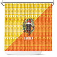 Bhutan Christmas Shower Curtain with Takin Reindeer Antlers Santa Hat and Yellow Orange Holiday Pattern - Wonder Print Shop