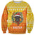 Bhutan Christmas Sweatshirt with Takin Reindeer Antlers Santa Hat and Yellow Orange Holiday Pattern - Wonder Print Shop