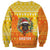 Bhutan Christmas Sweatshirt with Takin Reindeer Antlers Santa Hat and Yellow Orange Holiday Pattern - Wonder Print Shop