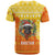 Bhutan Christmas T Shirt with Takin Reindeer Antlers Santa Hat and Yellow Orange Holiday Pattern - Wonder Print Shop
