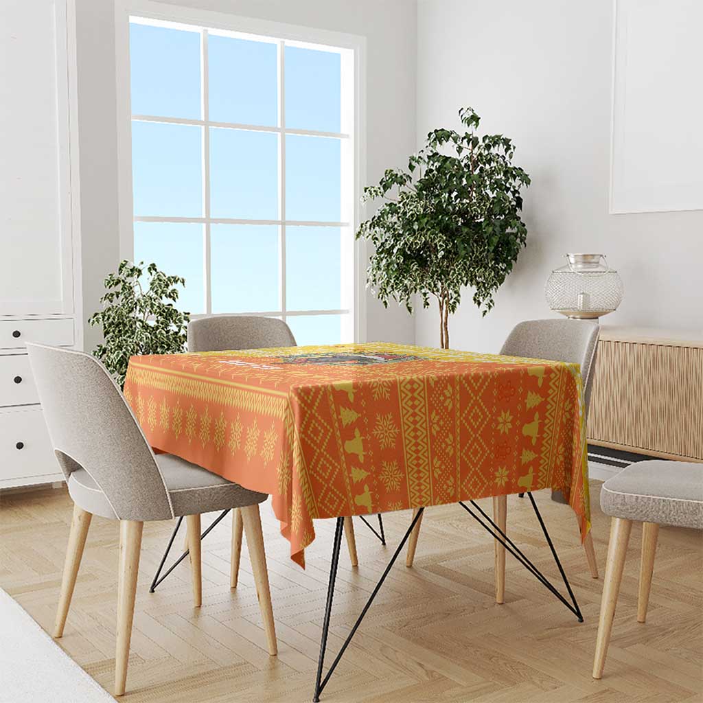 Bhutan Christmas Tablecloth with Takin Reindeer Antlers Santa Hat and Yellow Orange Holiday Pattern - Wonder Print Shop