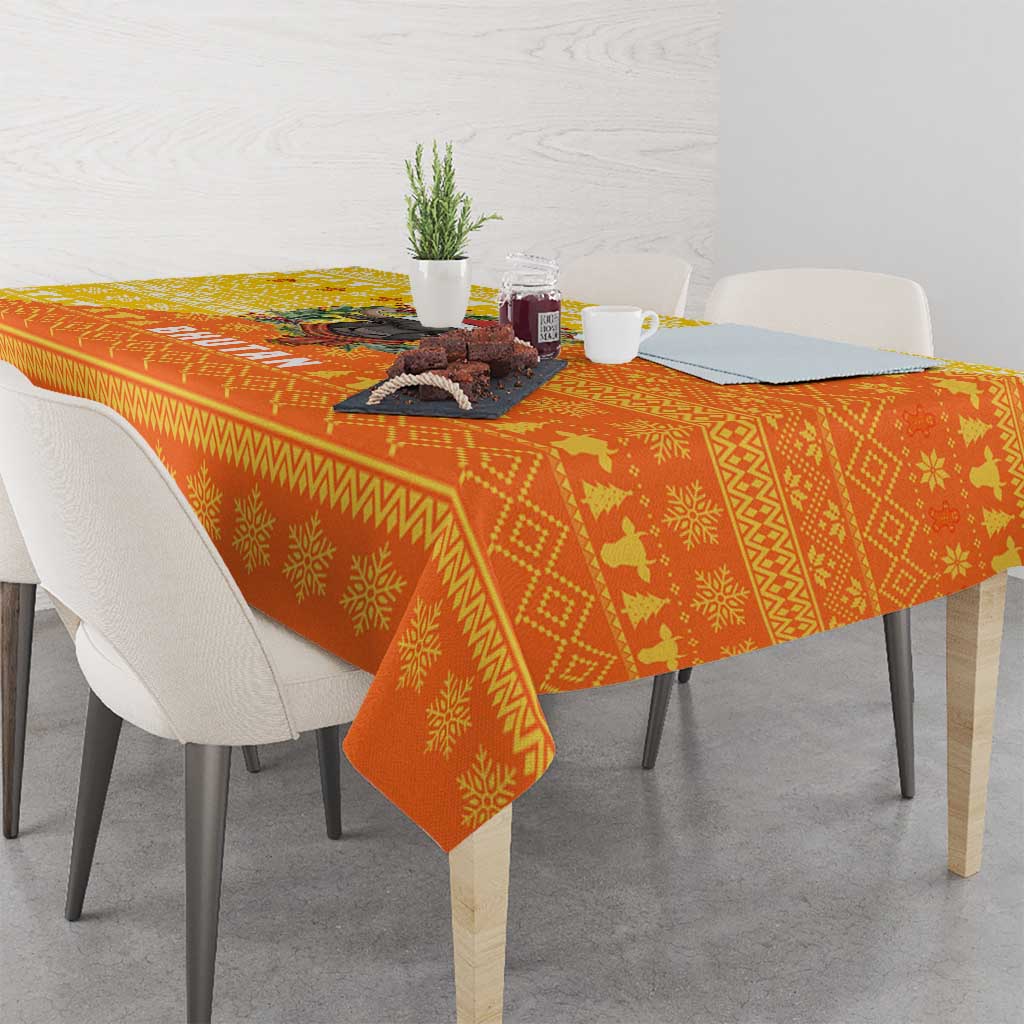 Bhutan Christmas Tablecloth with Takin Reindeer Antlers Santa Hat and Yellow Orange Holiday Pattern - Wonder Print Shop