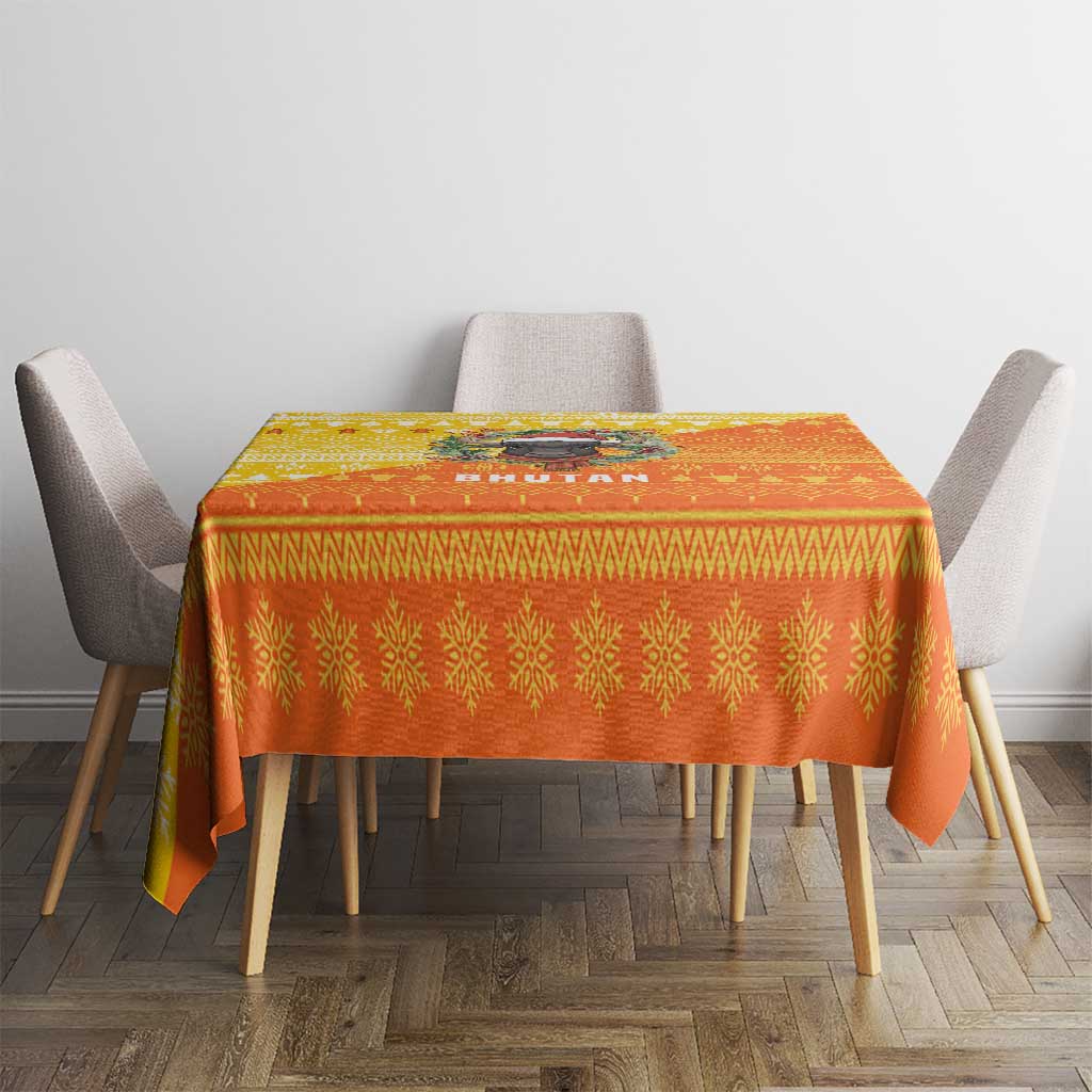 Bhutan Christmas Tablecloth with Takin Reindeer Antlers Santa Hat and Yellow Orange Holiday Pattern - Wonder Print Shop