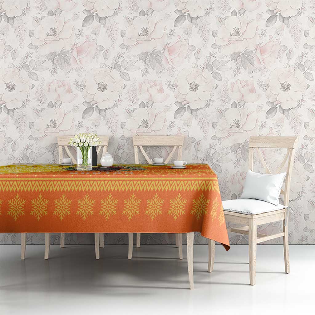 Bhutan Christmas Tablecloth with Takin Reindeer Antlers Santa Hat and Yellow Orange Holiday Pattern - Wonder Print Shop
