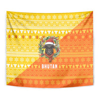 Bhutan Christmas Tapestry with Takin Reindeer Antlers Santa Hat and Yellow Orange Holiday Pattern - Wonder Print Shop