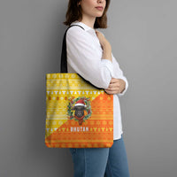 Bhutan Christmas Tote Bag with Takin Reindeer Antlers Santa Hat and Yellow Orange Holiday Pattern - Wonder Print Shop