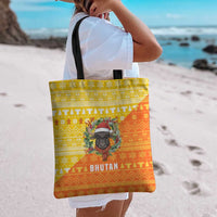 Bhutan Christmas Tote Bag with Takin Reindeer Antlers Santa Hat and Yellow Orange Holiday Pattern - Wonder Print Shop