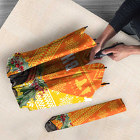 Bhutan Christmas Umbrella with Takin Reindeer Antlers Santa Hat and Yellow Orange Holiday Pattern - Wonder Print Shop