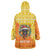 Bhutan Christmas Wearable Blanket Hoodie with Takin Reindeer Antlers Santa Hat and Yellow Orange Holiday Pattern - Wonder Print Shop