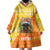 Bhutan Christmas Wearable Blanket Hoodie with Takin Reindeer Antlers Santa Hat and Yellow Orange Holiday Pattern - Wonder Print Shop