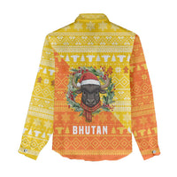 Bhutan Christmas Women Casual Shirt with Takin Reindeer Antlers Santa Hat and Yellow Orange Holiday Pattern - Wonder Print Shop