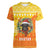 Bhutan Christmas Women V-Neck T-Shirt with Takin Reindeer Antlers Santa Hat and Yellow Orange Holiday Pattern - Wonder Print Shop
