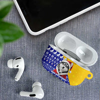 Bosnia and Herzegovina Christmas AirPods Case with Husky Dog Santa Hat and Blue Yellow Snowflake Pattern - Wonder Print Shop