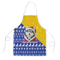 Bosnia and Herzegovina Christmas Apron with Husky Dog Santa Hat and Blue Yellow Snowflake Pattern - Wonder Print Shop