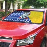 Bosnia and Herzegovina Christmas Auto Sun Shade with Husky Dog Santa Hat and Blue Yellow Snowflake Pattern - Wonder Print Shop