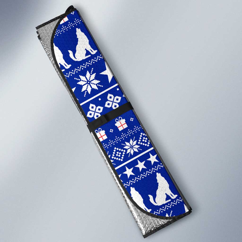 Bosnia and Herzegovina Christmas Auto Sun Shade with Husky Dog Santa Hat and Blue Yellow Snowflake Pattern - Wonder Print Shop