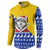Bosnia and Herzegovina Christmas Button Sweatshirt with Husky Dog Santa Hat and Blue Yellow Snowflake Pattern - Wonder Print Shop
