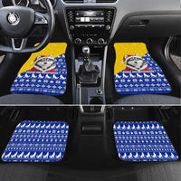 Bosnia and Herzegovina Christmas Car Mats with Husky Dog Santa Hat and Blue Yellow Snowflake Pattern - Wonder Print Shop