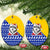Bosnia and Herzegovina Christmas Ceramic Ornament with Husky Dog Santa Hat and Blue Yellow Snowflake Pattern - Wonder Print Shop