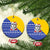 Bosnia and Herzegovina Christmas Ceramic Ornament with Husky Dog Santa Hat and Blue Yellow Snowflake Pattern - Wonder Print Shop