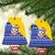 Bosnia and Herzegovina Christmas Ceramic Ornament with Husky Dog Santa Hat and Blue Yellow Snowflake Pattern - Wonder Print Shop
