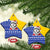 Bosnia and Herzegovina Christmas Ceramic Ornament with Husky Dog Santa Hat and Blue Yellow Snowflake Pattern - Wonder Print Shop