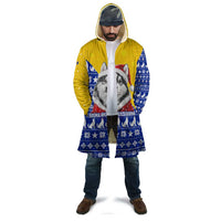 Bosnia and Herzegovina Christmas Cloak with Husky Dog Santa Hat and Blue Yellow Snowflake Pattern - Wonder Print Shop
