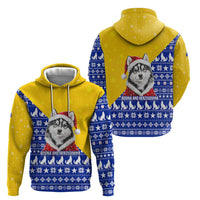 Bosnia and Herzegovina Christmas Hoodie with Husky Dog Santa Hat and Blue Yellow Snowflake Pattern - Wonder Print Shop