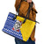 Bosnia and Herzegovina Christmas Leather Tote Bag with Husky Dog Santa Hat and Blue Yellow Snowflake Pattern - Wonder Print Shop