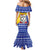 Bosnia and Herzegovina Christmas Mermaid Dress with Husky Dog Santa Hat and Blue Yellow Snowflake Pattern - Wonder Print Shop