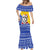 Bosnia and Herzegovina Christmas Mermaid Dress with Husky Dog Santa Hat and Blue Yellow Snowflake Pattern - Wonder Print Shop
