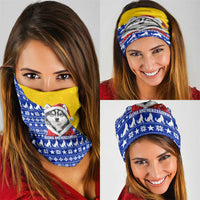 Bosnia and Herzegovina Christmas Neck Gaiter with Husky Dog Santa Hat and Blue Yellow Snowflake Pattern - Wonder Print Shop