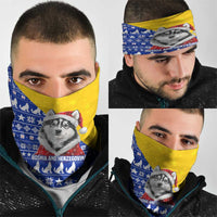 Bosnia and Herzegovina Christmas Neck Gaiter with Husky Dog Santa Hat and Blue Yellow Snowflake Pattern - Wonder Print Shop