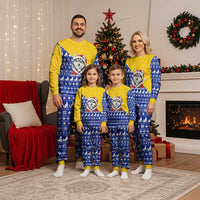 Bosnia and Herzegovina Christmas Pajama Set with Husky Dog Santa Hat and Blue Yellow Snowflake Pattern - Wonder Print Shop