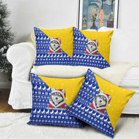 Bosnia and Herzegovina Christmas Pillow Cover with Husky Dog Santa Hat and Blue Yellow Snowflake Pattern - Wonder Print Shop