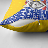 Bosnia and Herzegovina Christmas Pillow Cover with Husky Dog Santa Hat and Blue Yellow Snowflake Pattern - Wonder Print Shop