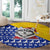 Bosnia and Herzegovina Christmas Round Carpet with Husky Dog Santa Hat and Blue Yellow Snowflake Pattern - Wonder Print Shop