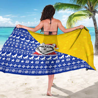 Bosnia and Herzegovina Christmas Sarong with Husky Dog Santa Hat and Blue Yellow Snowflake Pattern - Wonder Print Shop