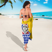 Bosnia and Herzegovina Christmas Sarong with Husky Dog Santa Hat and Blue Yellow Snowflake Pattern - Wonder Print Shop