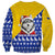 Bosnia and Herzegovina Christmas Sweatshirt with Husky Dog Santa Hat and Blue Yellow Snowflake Pattern - Wonder Print Shop
