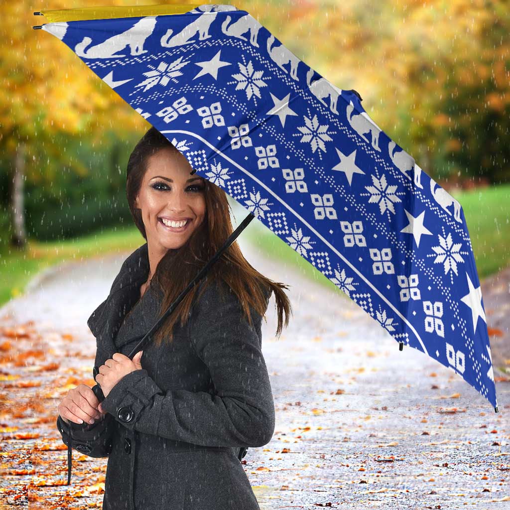 Bosnia and Herzegovina Christmas Umbrella with Husky Dog Santa Hat and Blue Yellow Snowflake Pattern - Wonder Print Shop