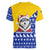 Bosnia and Herzegovina Christmas Women V-Neck T-Shirt with Husky Dog Santa Hat and Blue Yellow Snowflake Pattern - Wonder Print Shop