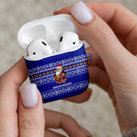 Bosnia and Herzegovina Christmas AirPods Case with Santa Playing Traditional Instrument and Blue Snowflake Pattern - Wonder Print Shop