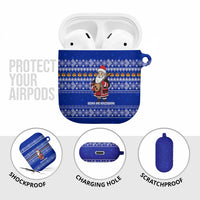 Bosnia and Herzegovina Christmas AirPods Case with Santa Playing Traditional Instrument and Blue Snowflake Pattern - Wonder Print Shop