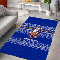 Bosnia and Herzegovina Christmas Area Rug with Santa Playing Traditional Instrument and Blue Snowflake Pattern - Wonder Print Shop