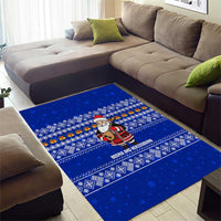 Bosnia and Herzegovina Christmas Area Rug with Santa Playing Traditional Instrument and Blue Snowflake Pattern - Wonder Print Shop