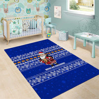 Bosnia and Herzegovina Christmas Area Rug with Santa Playing Traditional Instrument and Blue Snowflake Pattern - Wonder Print Shop